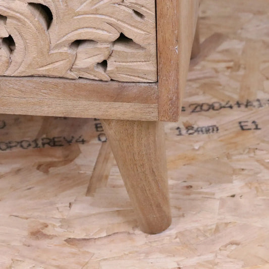 Tanura Mango Wood Bedside Cabinet 2 Drawers - Closeup of Leg