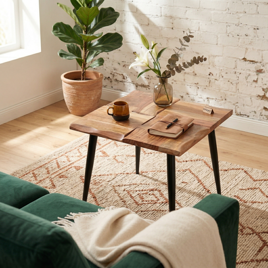 Tanvya Wooden Square Side Table 4 Section Design - Lifestyle Image