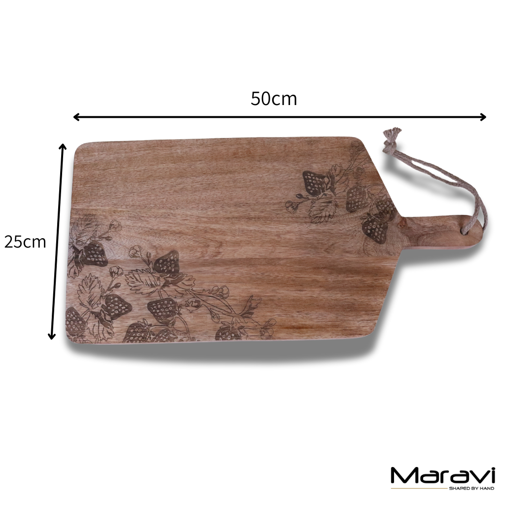 Thaniya Mango Wood Chopping Board Strawberry Design - Dimensions