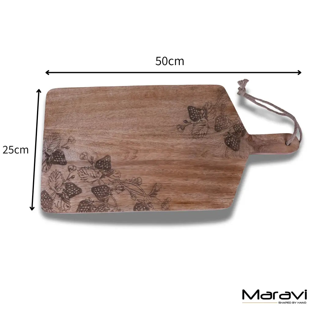 Thaniya Mango Wood Chopping Board Strawberry Design - Dimensions