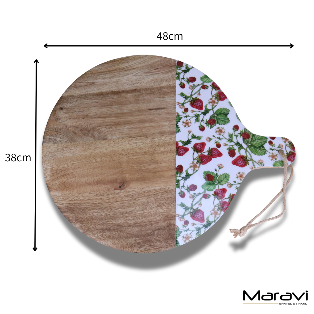 Thaniya Round Chopping Board 48cm Enamel Strawberry Field Design - Dimensions