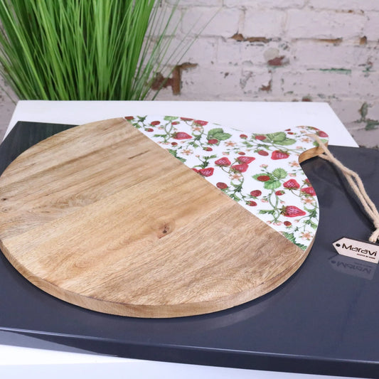 Thaniya Round Chopping Board 48cm Enamel Strawberry Field Design - Side View