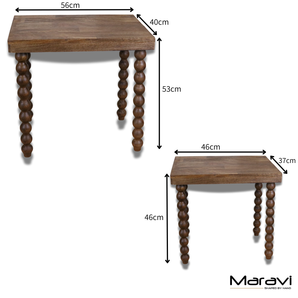 Tivani Wooden Side Table Set of 2 Bobbin Legs - Dimensions