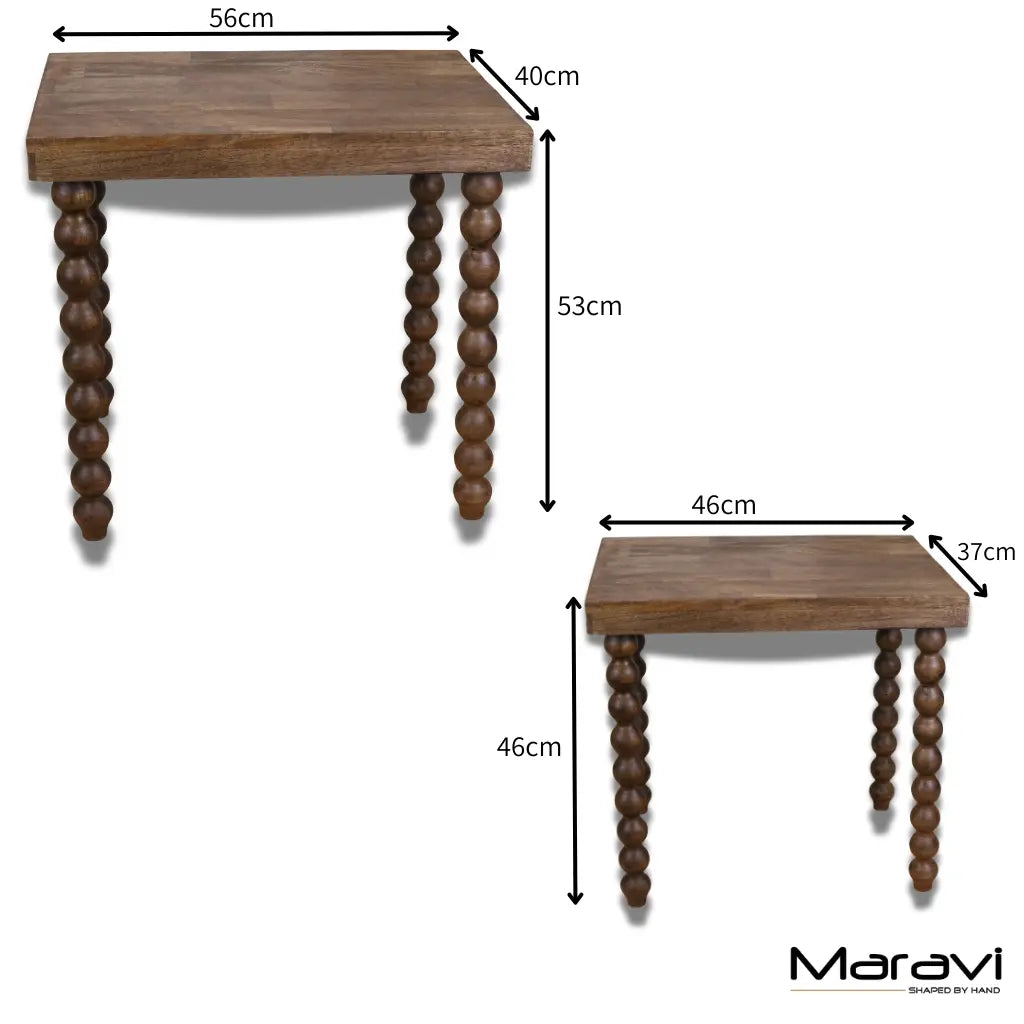 Tivani Wooden Side Table Set of 2 Bobbin Legs - Dimensions