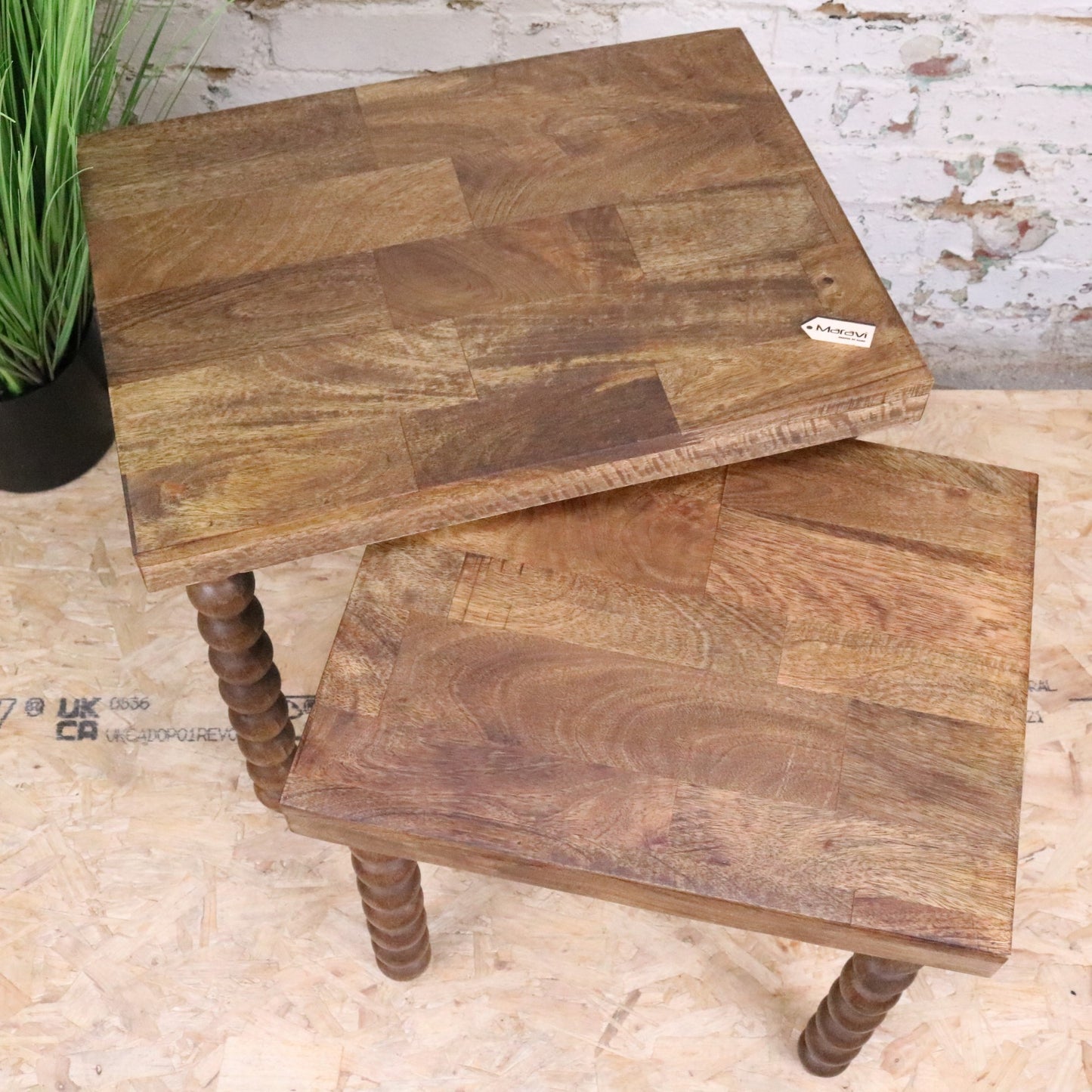 Tivani Wooden Side Table Set of 2 Bobbin Legs - Top View