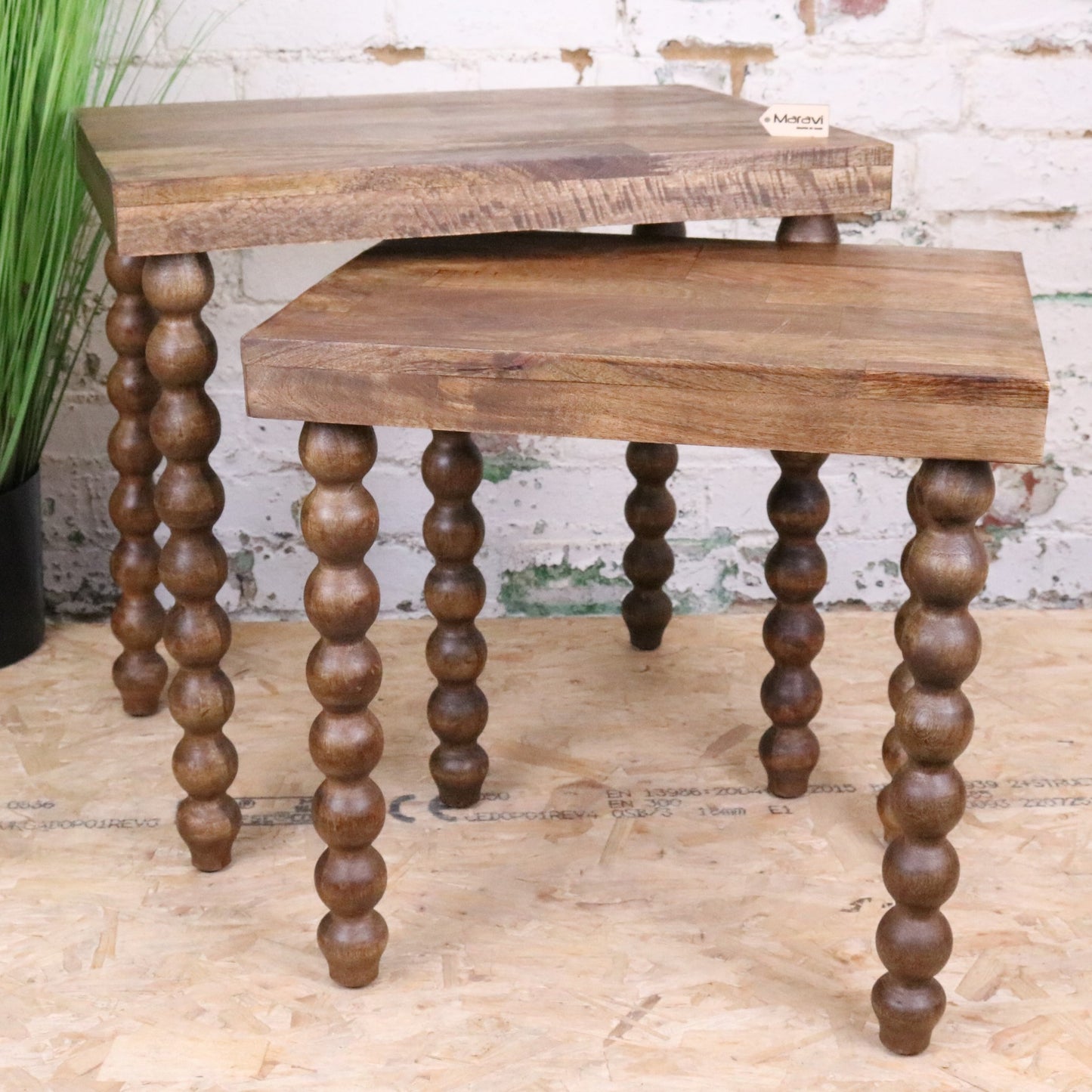 Tivani Wooden Side Table Set of 2 Bobbin Legs - Front View