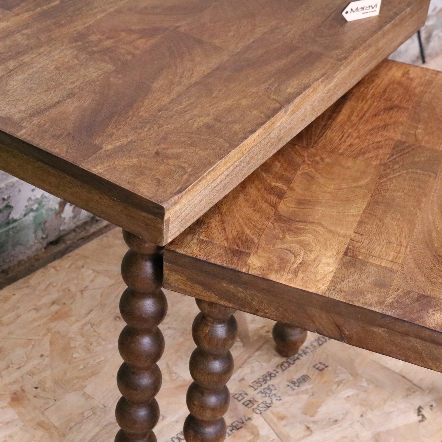Tivani Wooden Side Table Set of 2 Bobbin Legs - Closeup of Table Edges