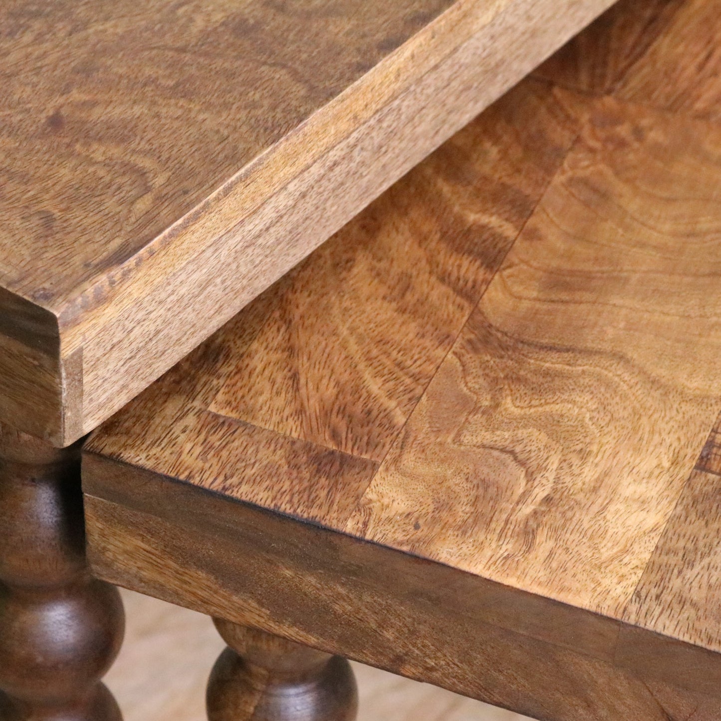 Tivani Wooden Side Table Set of 2 Bobbin Legs - Closeup of Wood Grain