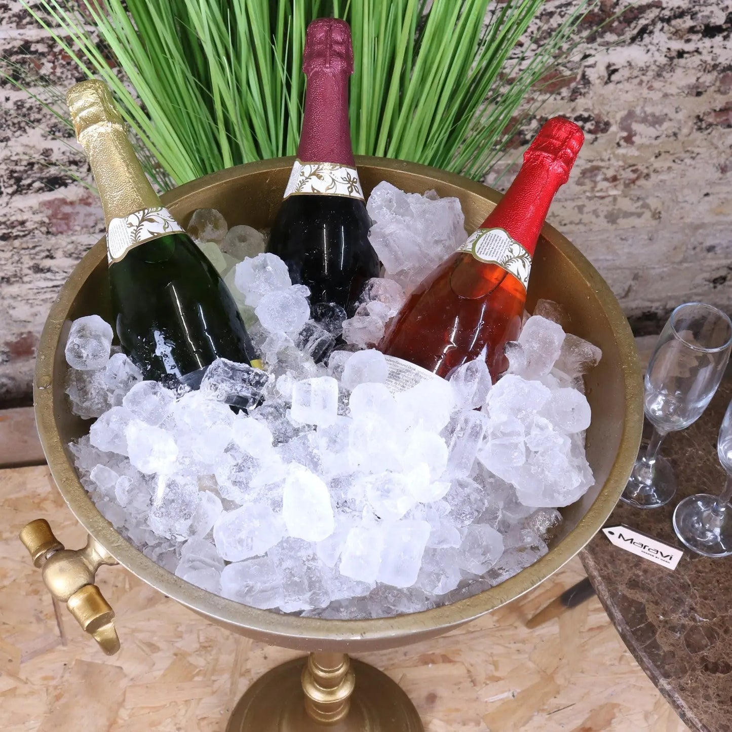 Tumbani Floor Standing Gold Champagne Ice Bucket Tub - Top View