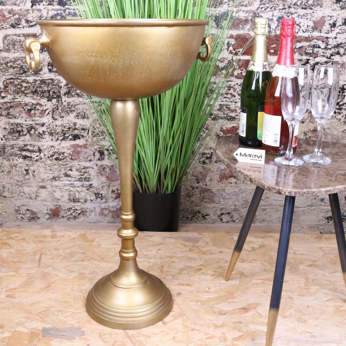 Tumbani Floor Standing Gold Champagne Ice Bucket Tub - Front View