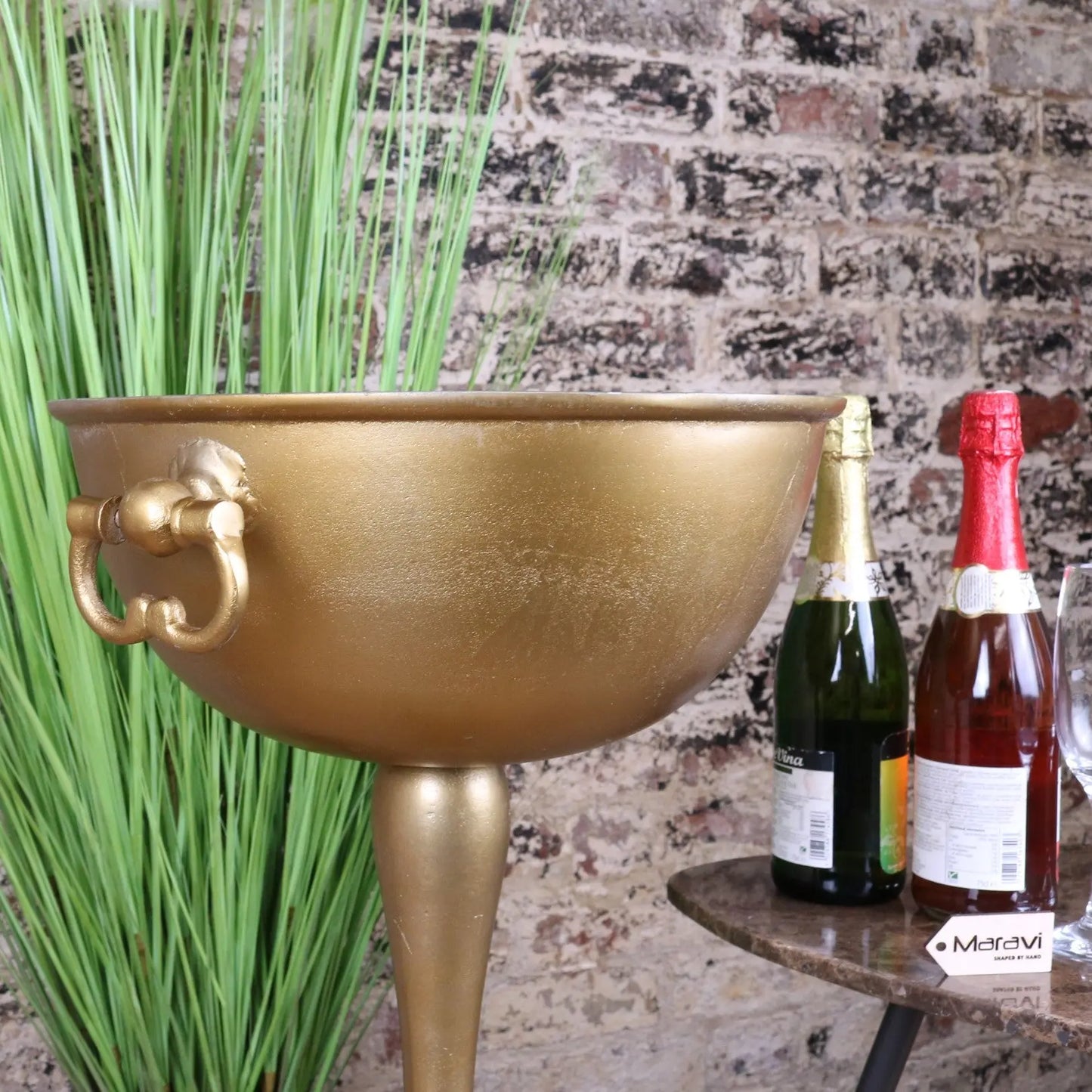 Tumbani Floor Standing Gold Champagne Ice Bucket Tub - Side View Zoomed In