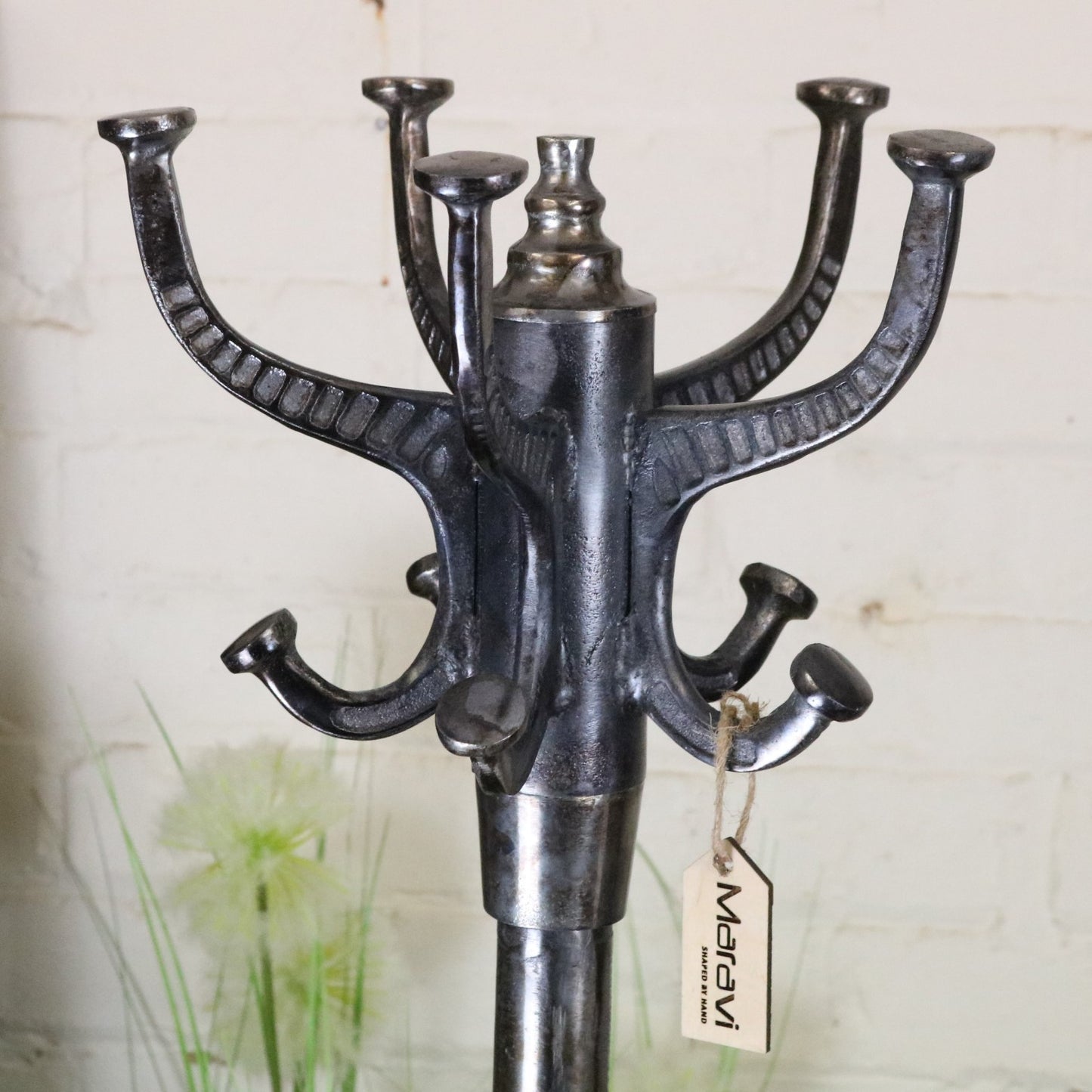 Ural Vintage Metal Coat Stand Gunmetal Colour - Zoomed in View of Top Half