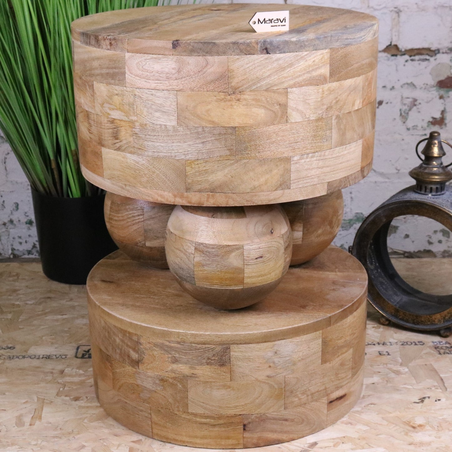 Varuni Mango Wood Side Table - Front View