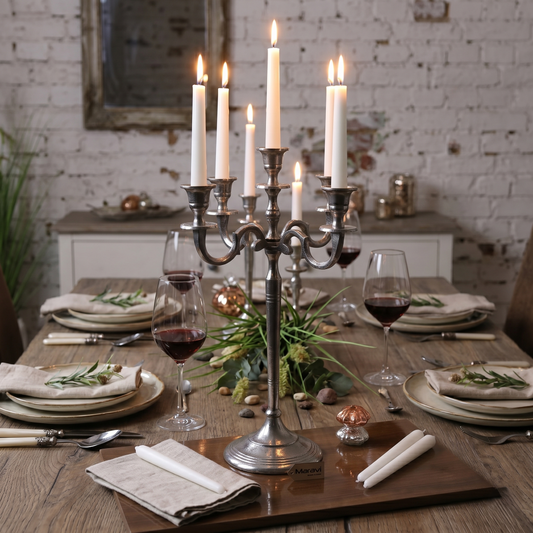 Veeha Candelabra Centerpiece 5 Candle Holder 40cm Distressed Silver - Lifestyle Image