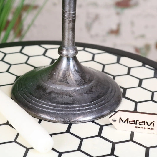 Veeha Candelabra Centerpiece 5 Candle Holder 40cm Gunmetal Silver - Closeup of Base