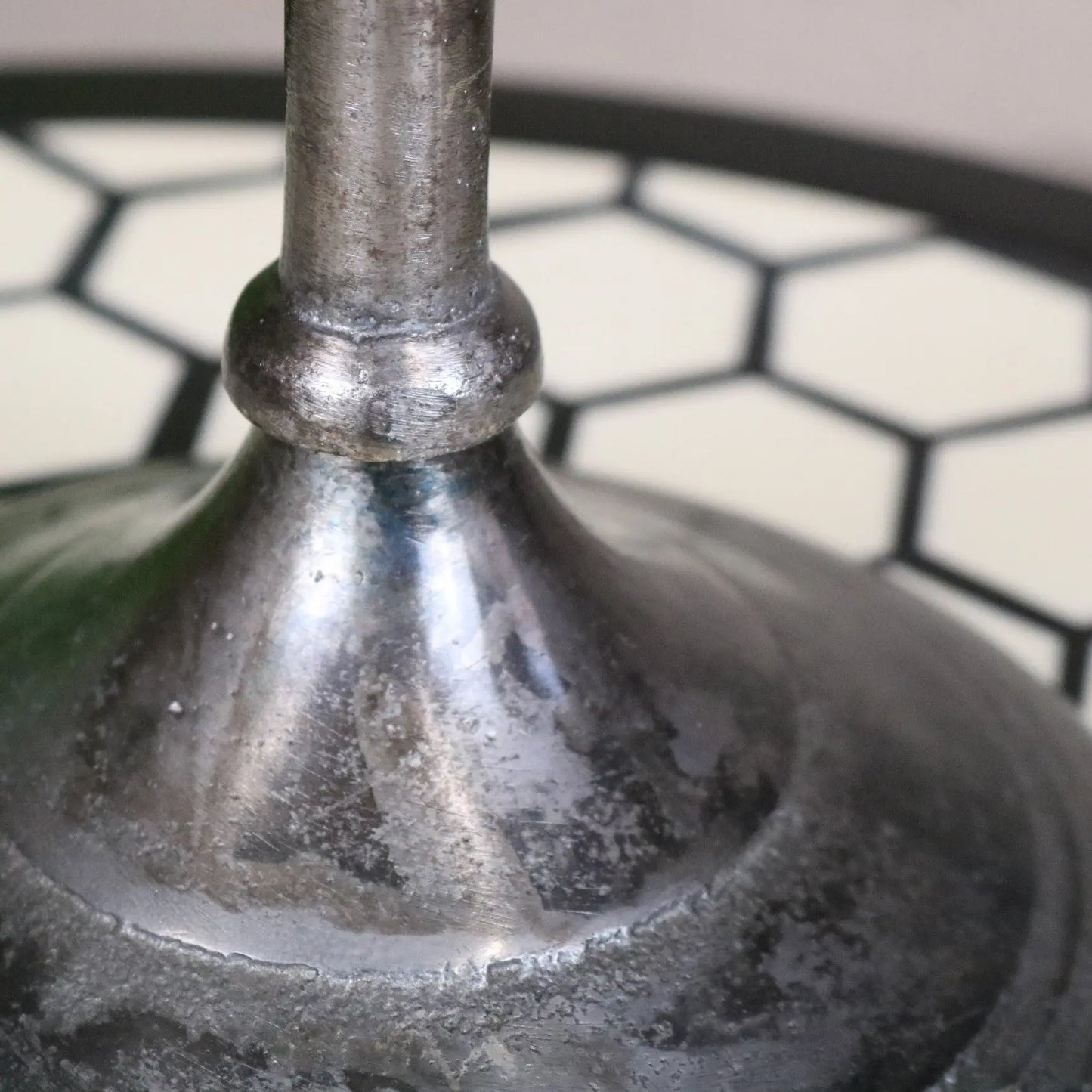 Veeha Candelabra Centerpiece 5 Candle Holder 40cm Gunmetal Silver - Closeup of Distressed Finish