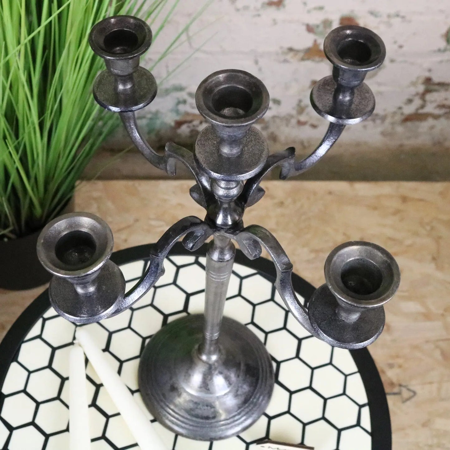 Veeha Candelabra Centerpiece 5 Candle Holder 40cm Gunmetal Silver - Top View