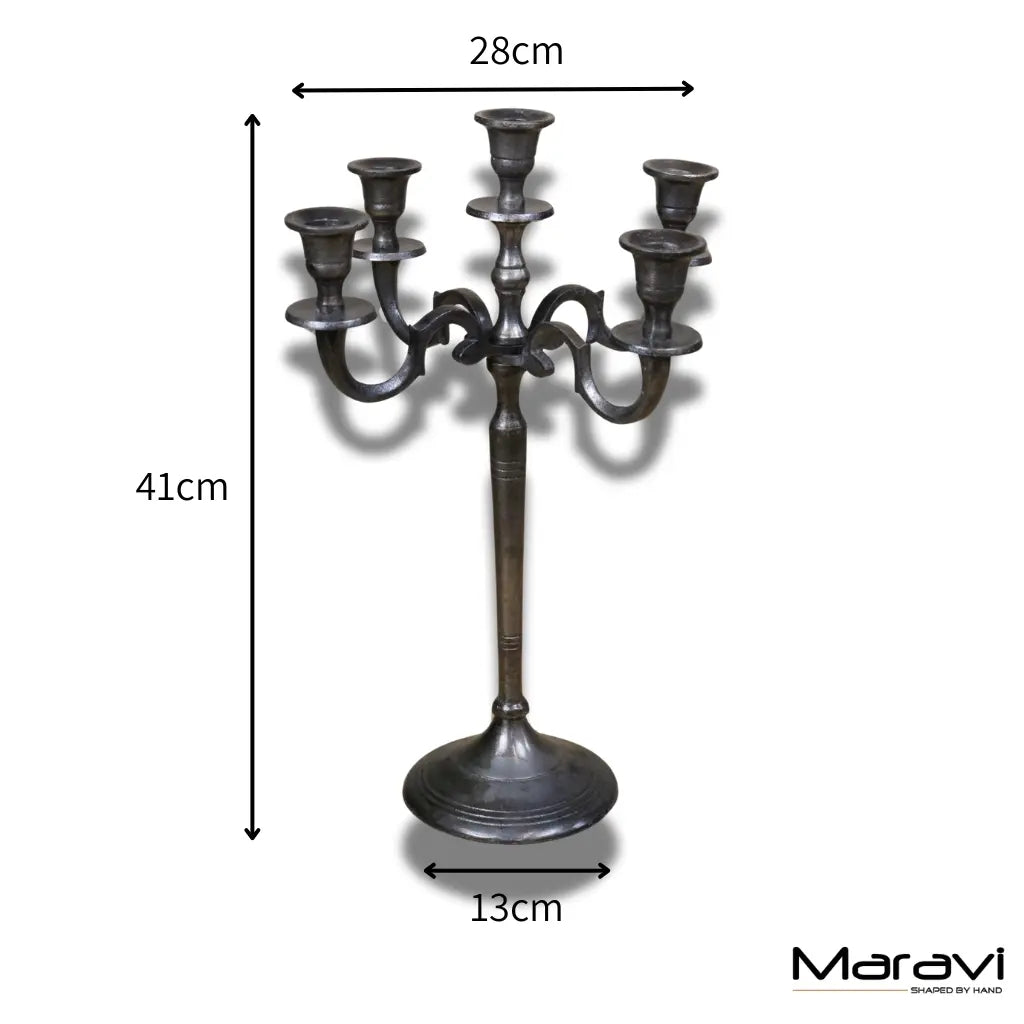 Veeha Candelabra Centerpiece 5 Candle Holder 40cm Gunmetal Silver - Dimensions