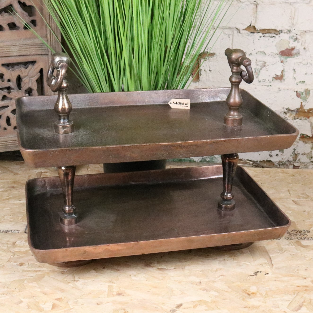 Vintage 2 Tier Serving Tray Copper - Front View