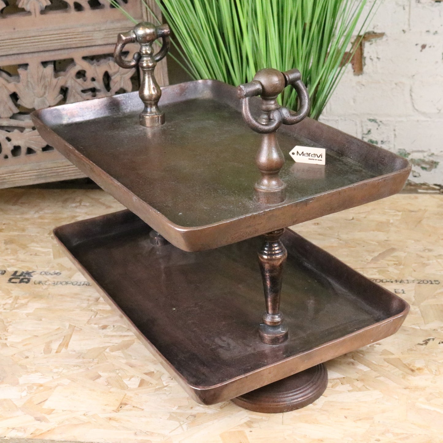 Vintage 2 Tier Serving Tray Copper - Side View