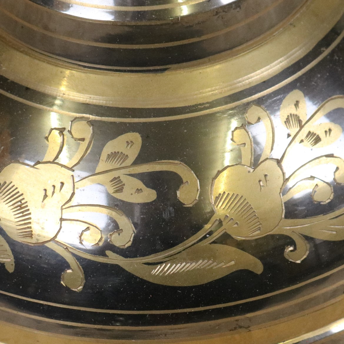Vintage 90cm Large Brass Vase Hand Etched - Closeup of Etching