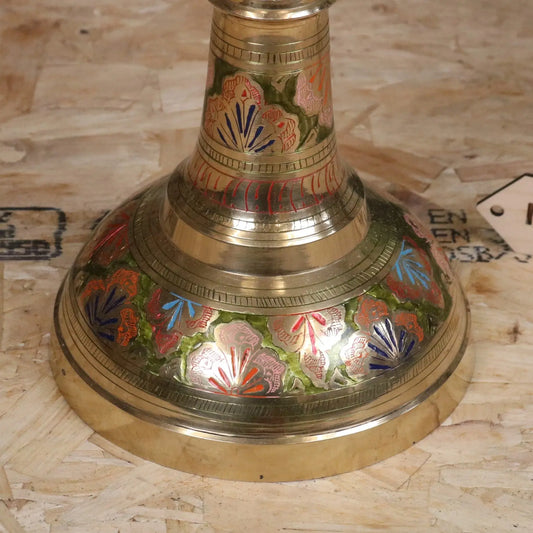Vintage 92cm Large Brass Vase Hand Painted and Etched - Closeup of Base