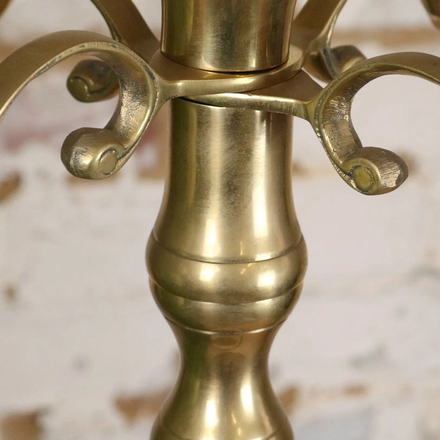 Vintage Brass Candelabra 100cm 5 Candle - Closeup Candle Holder without Candle - Closeup of Arm Intersection