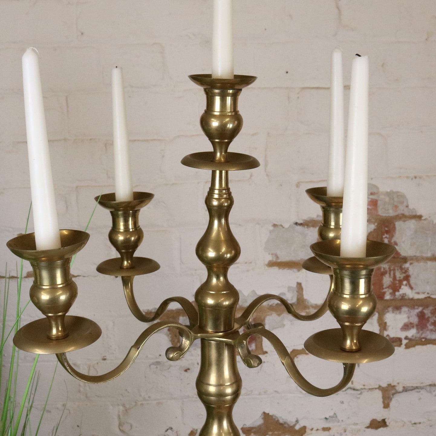 Vintage Brass Candelabra 100cm 5 Candle - Zoomed in View of Top Half