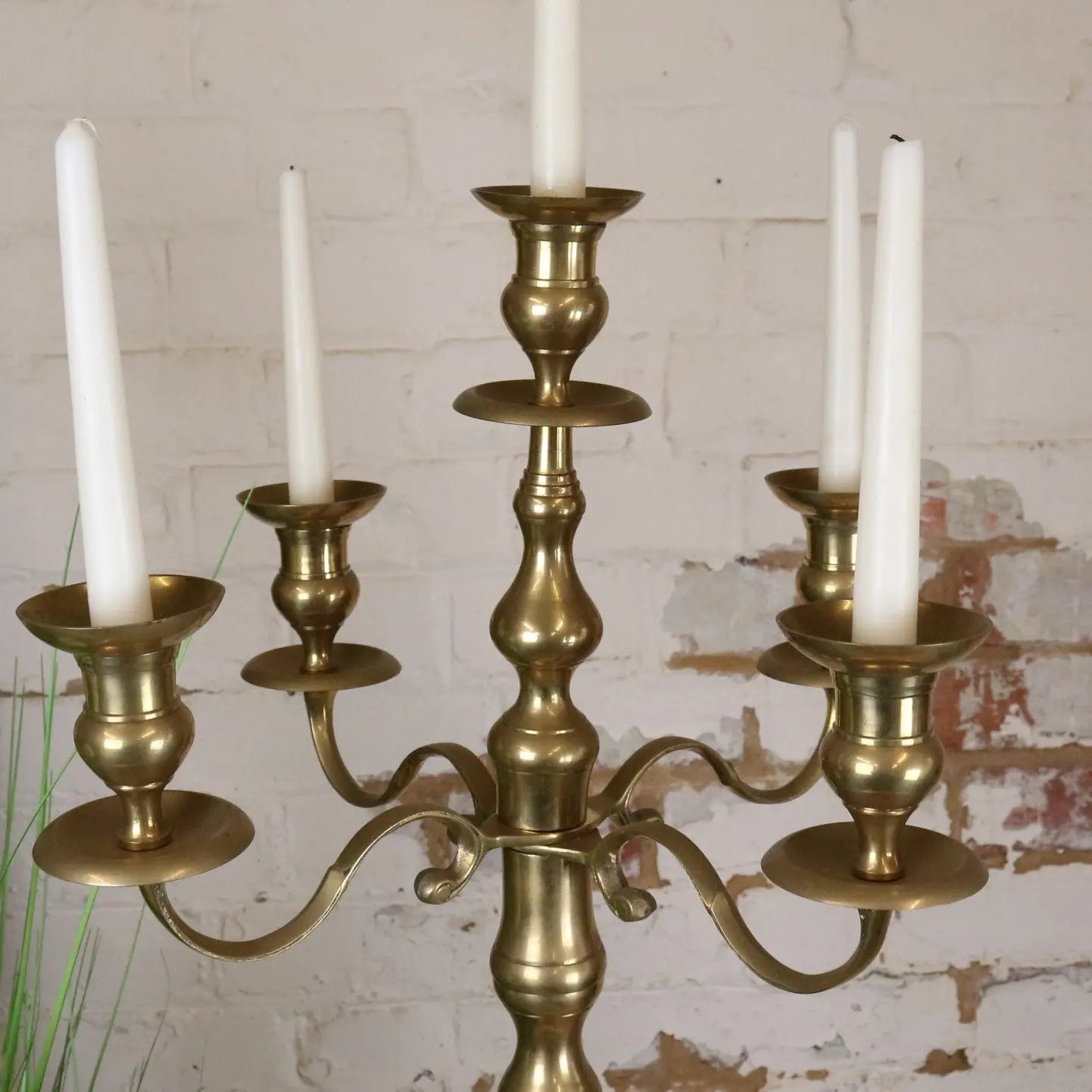 Vintage Brass Candelabra 100cm 5 Candle - Zoomed in View of Top Half