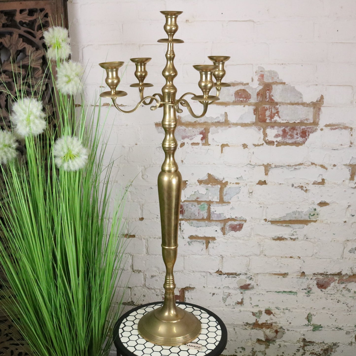 Vintage Brass Candelabra 100cm 5 Candle - Main Image without Candles