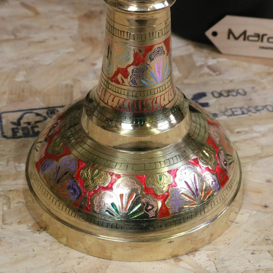 Vintage Brass Vase 92cm Large Hand Painted and Etched - Closeup of Base