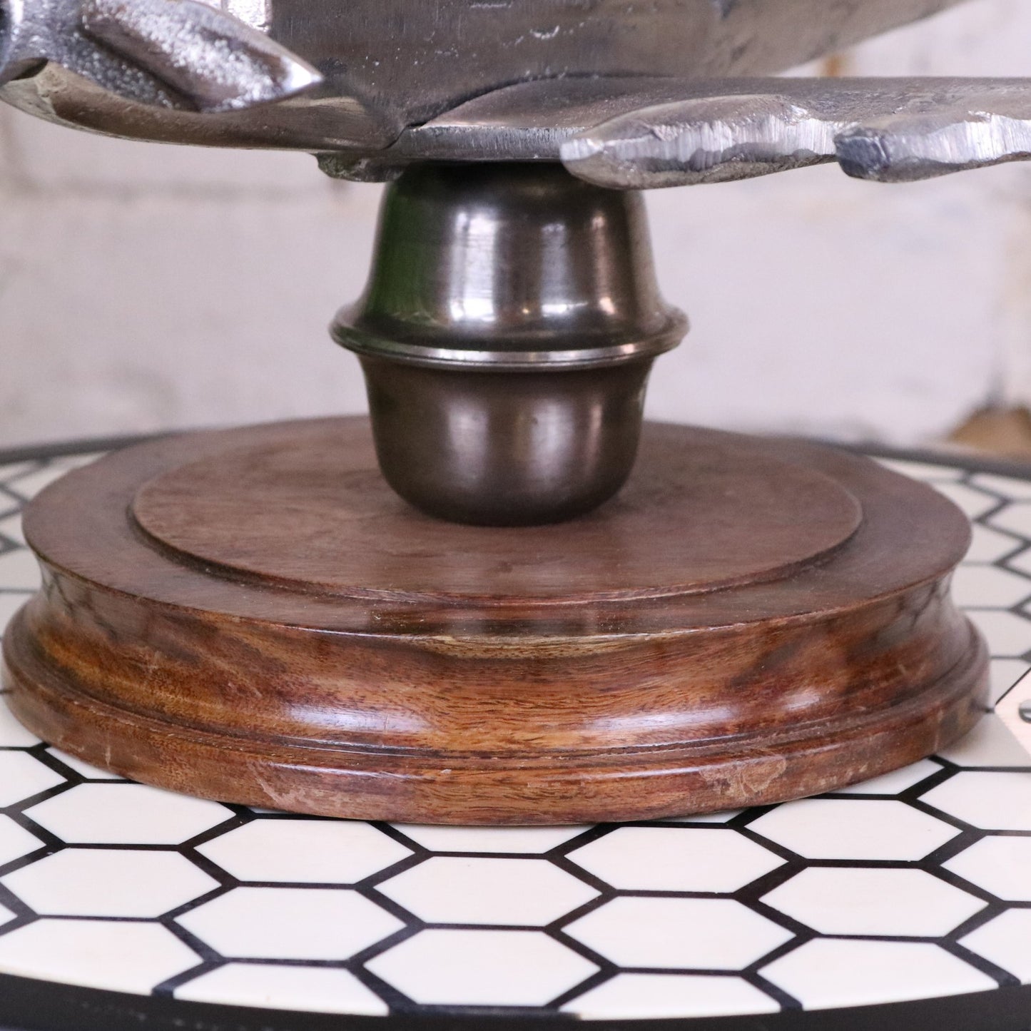 Vintage Spitfire Model Metal on Wooden Base - Closeup of Base