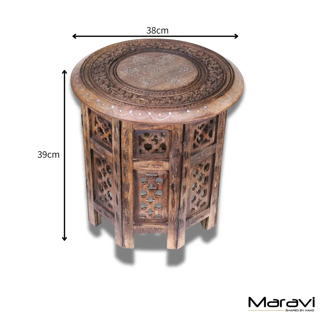 Zanskar Small Hand Carved Side Table - Dimensions