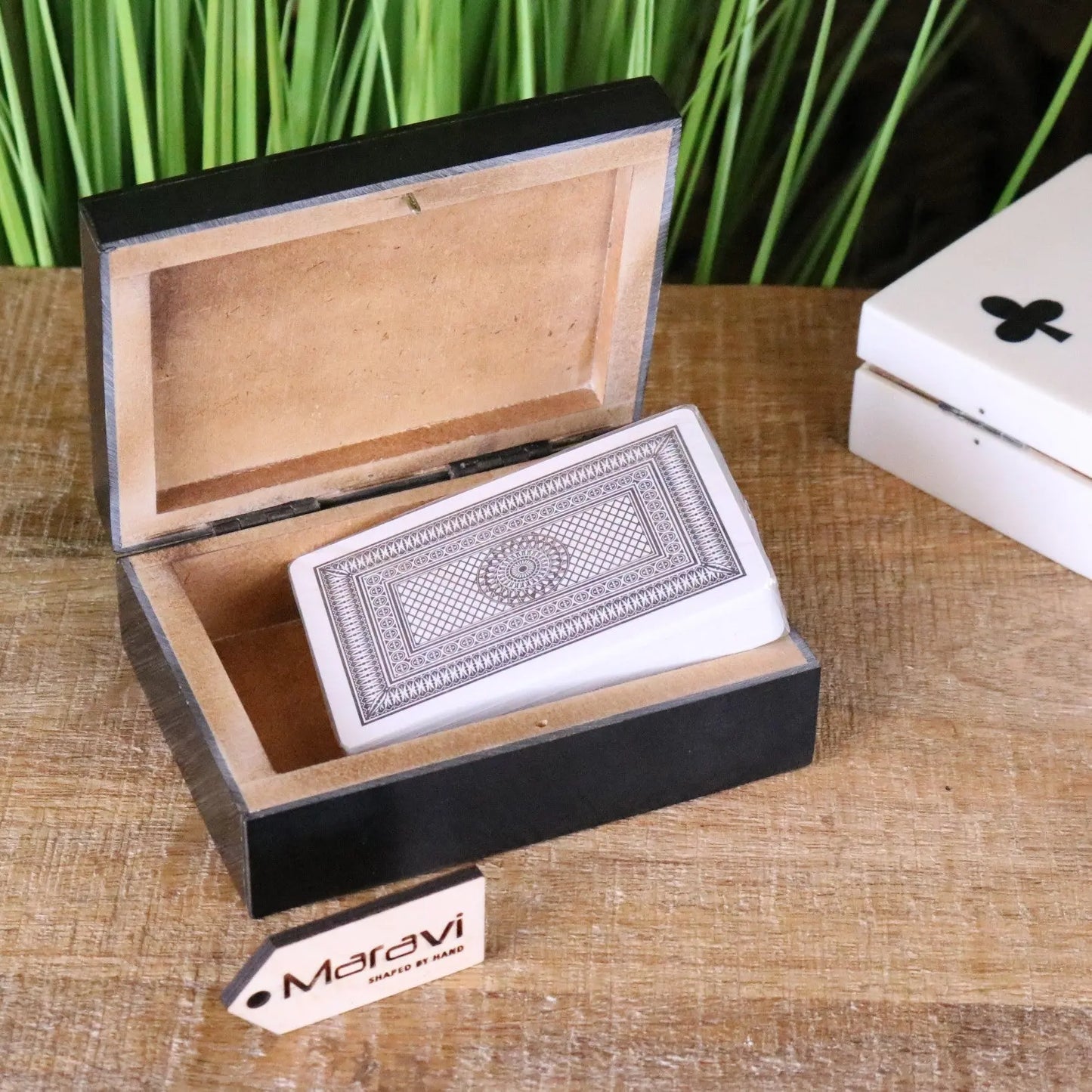 Zarita Luxury Playing Card Box Black and White - Black Box Opened