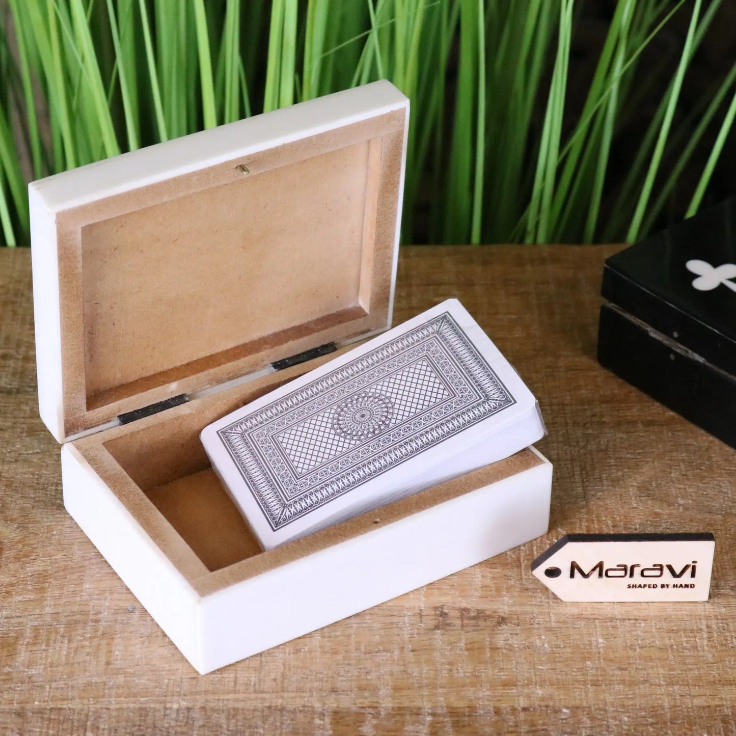 Zarita Luxury Playing Card Box Black and White - White Box Opened