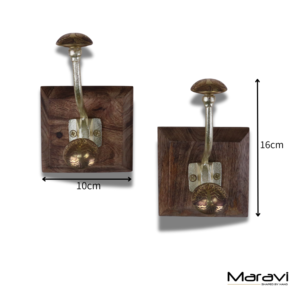 Zerika Antique Gold Coat Hooks Set of 2 - Dimensions
