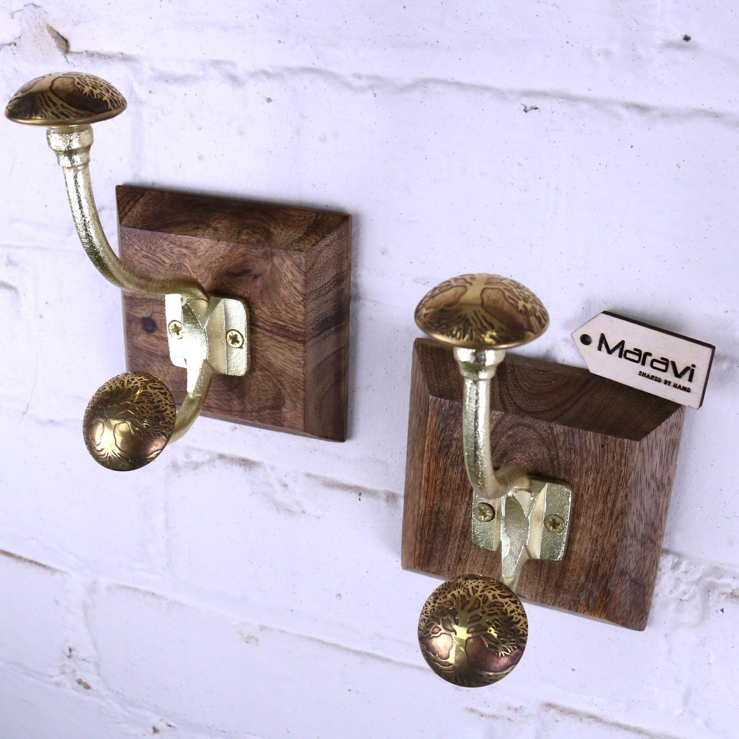 Zerika Antique Gold Coat Hooks Set of 2 - Side angled view
