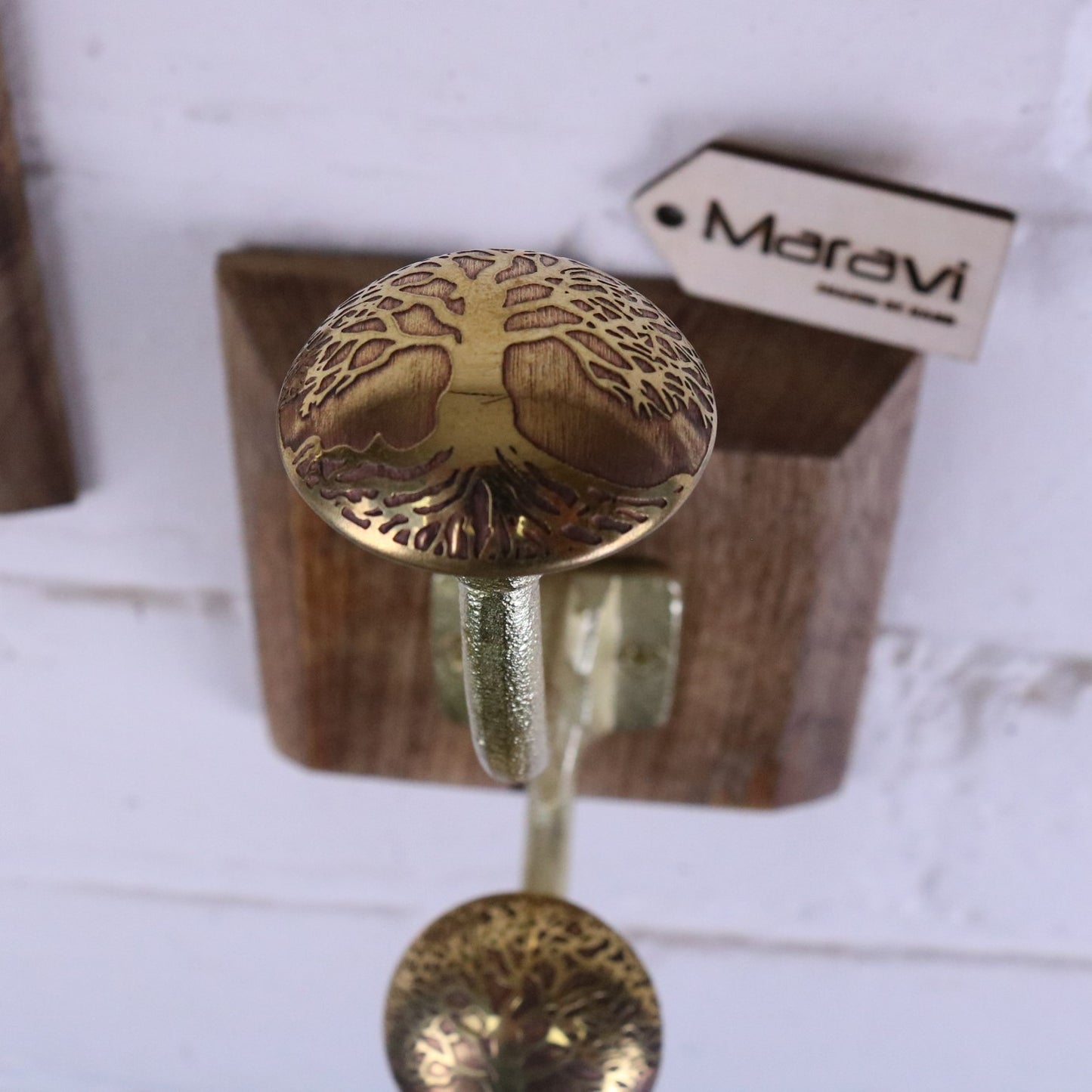 Zerika Antique Gold Coat Hooks Set of 2 - Closeup of Tree of Life Logo from on Top