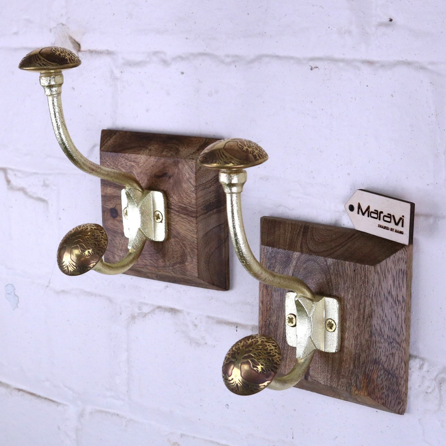 Zerika Antique Gold Coat Hooks Set of 2 - Angled side view