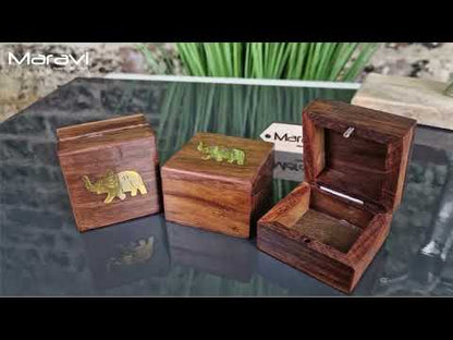 Jatani Set of 3 Wooden Trinket Boxes Brass Elephant