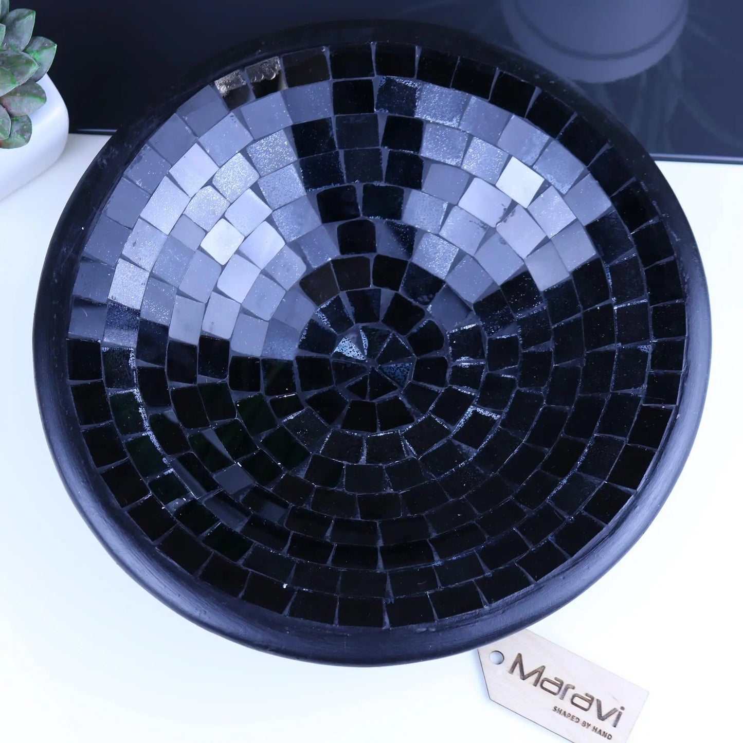 Salola Mosaic Bowl 28cm Black Top View