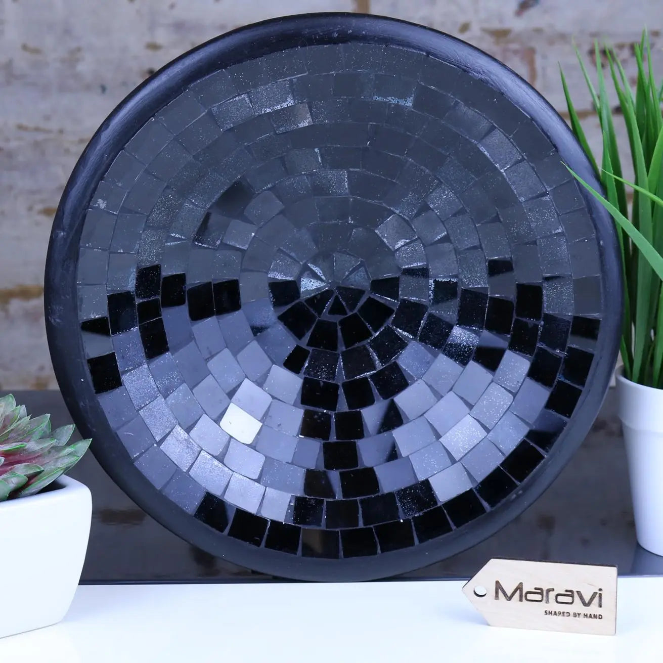 Salola Mosaic Bowl 28cm Black Upright View