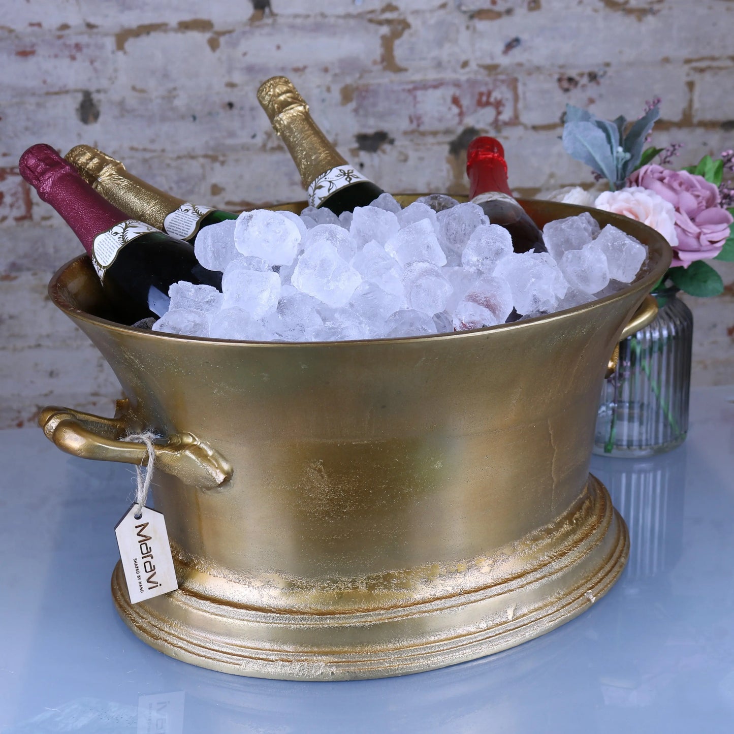 Moyar Champagne Ice Bath Cast Distressed Gold Side Wall