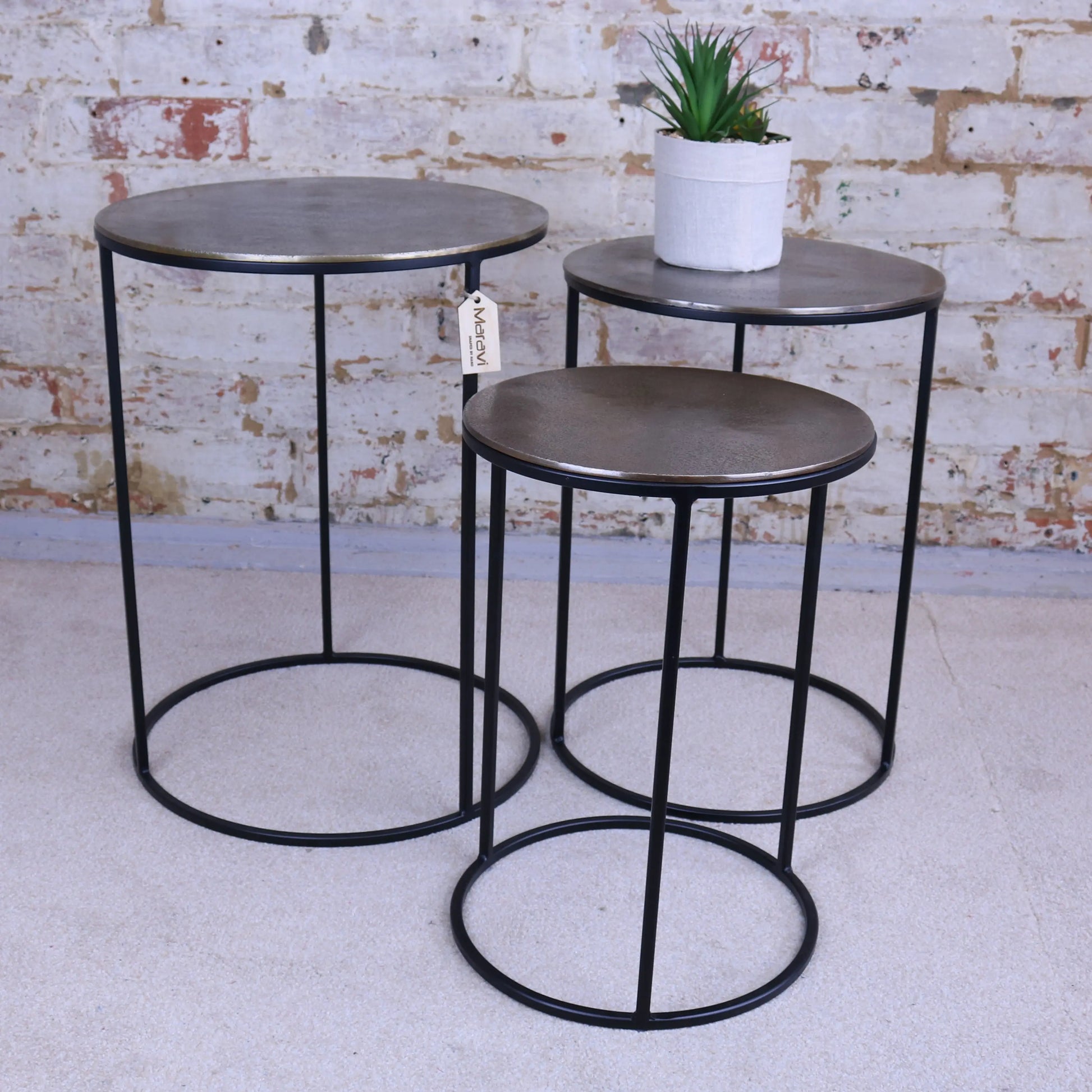 Karari Vintage Gold Metal Set of 3 Occasional Tables Main Image