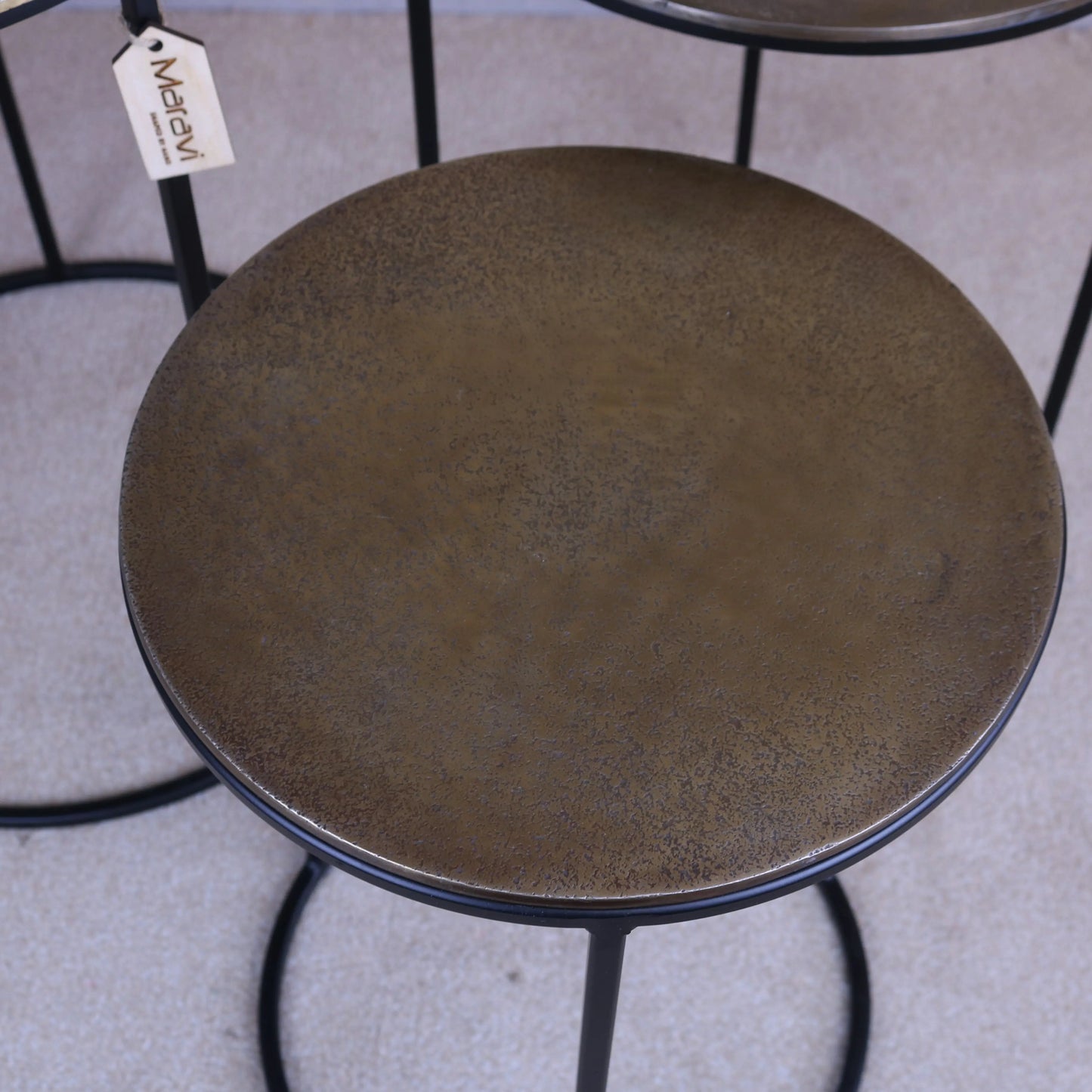 Karari Vintage Gold Metal Set of 3 Occasional Tables Top View