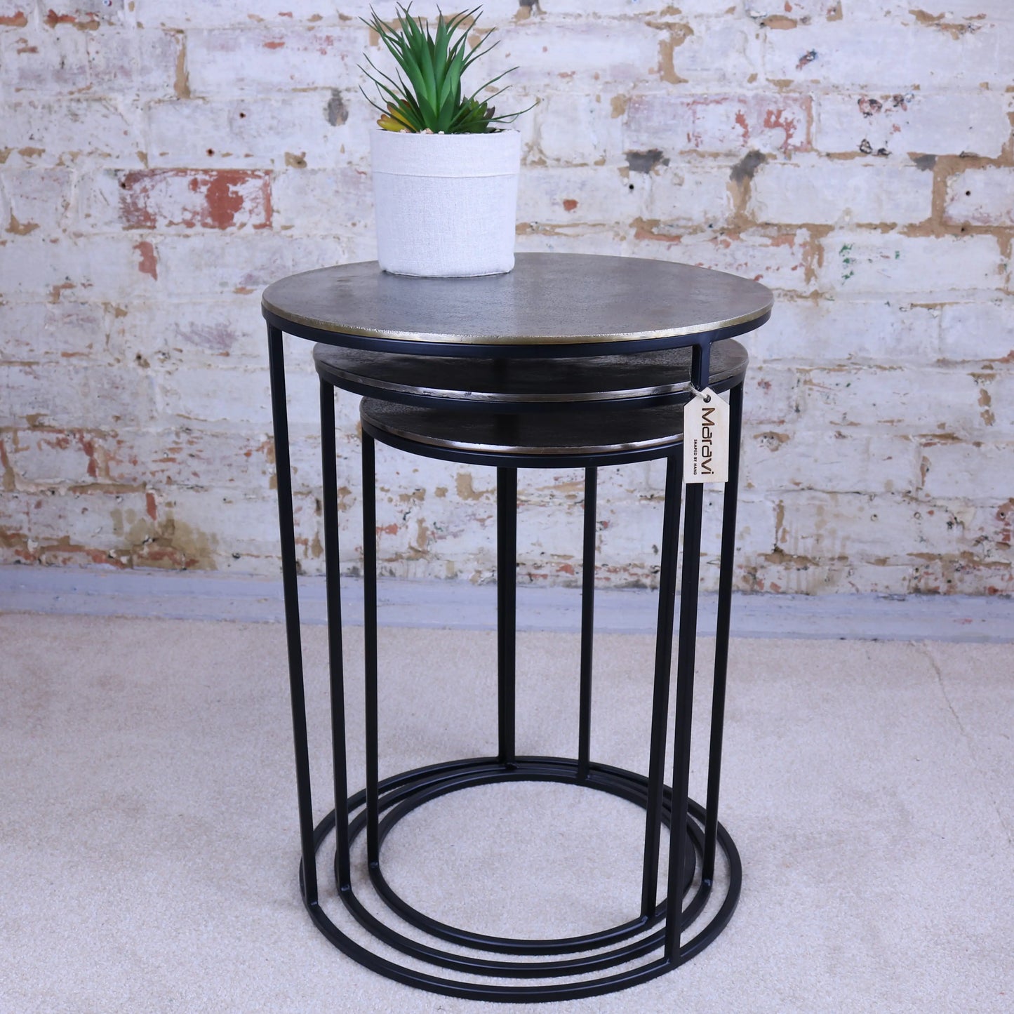 Karari Vintage Gold Metal Set of 3 Occasional Tables Nested
