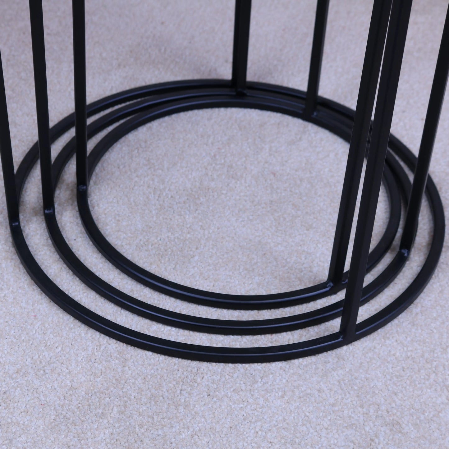Karari Vintage Gold Metal Set of 3 Occasional Tables Closeup of Stands when Nested