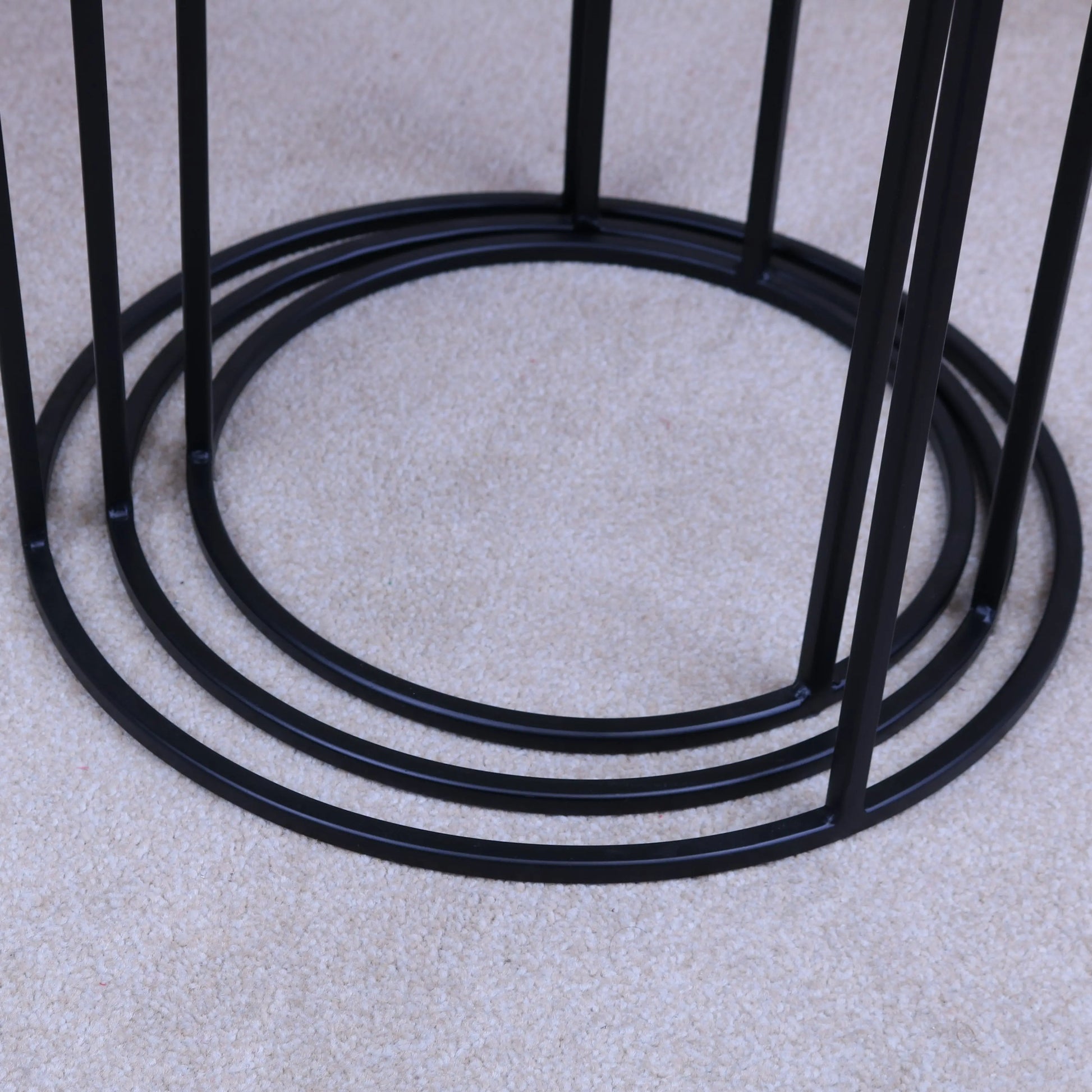Karari Vintage Gold Metal Set of 3 Occasional Tables Closeup of Stands when Nested