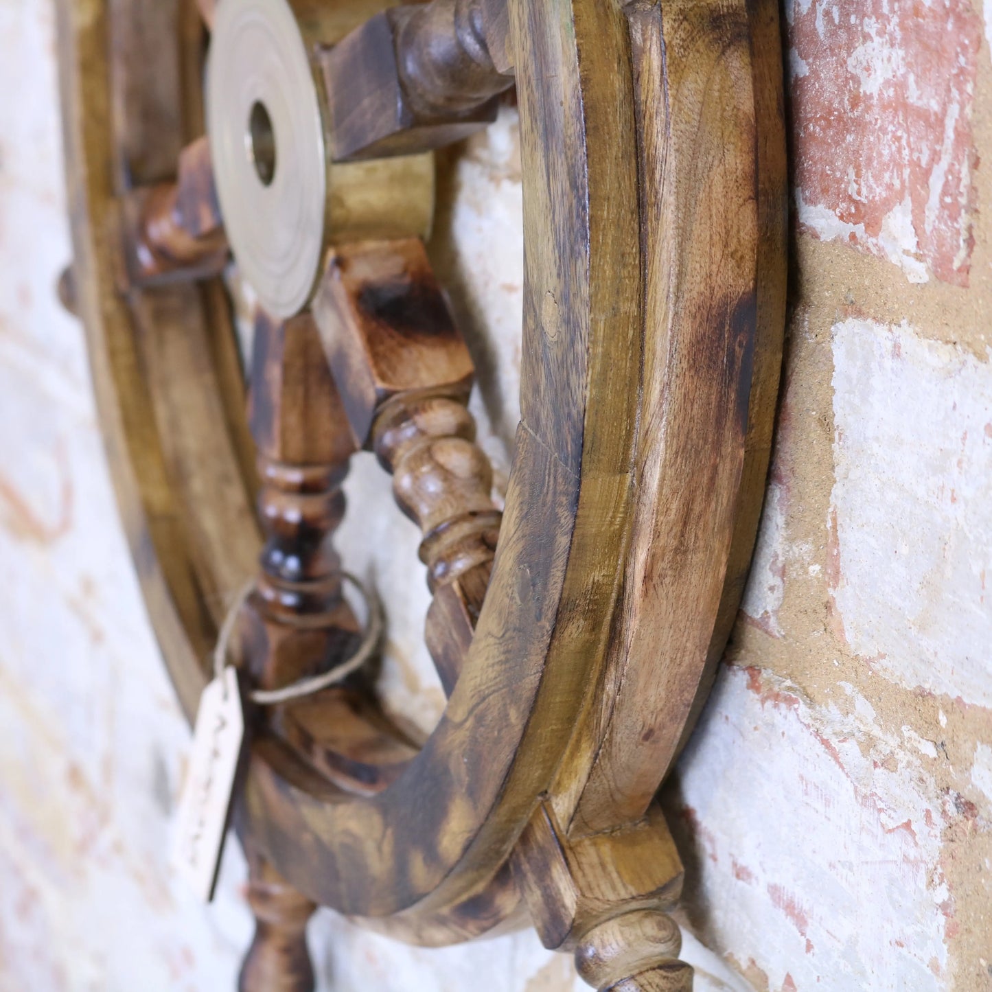 Naav Ships Wheel Natural Wood Colour Medium 61cm Side View Closeup