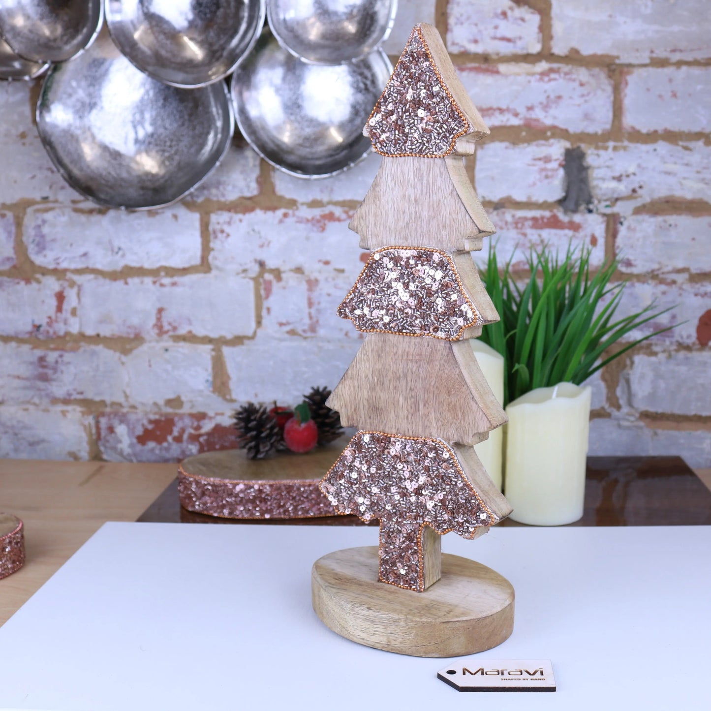 Lovell Christmas Tree Shape Table Decoration Copper Jewel Design 38cm Maravi